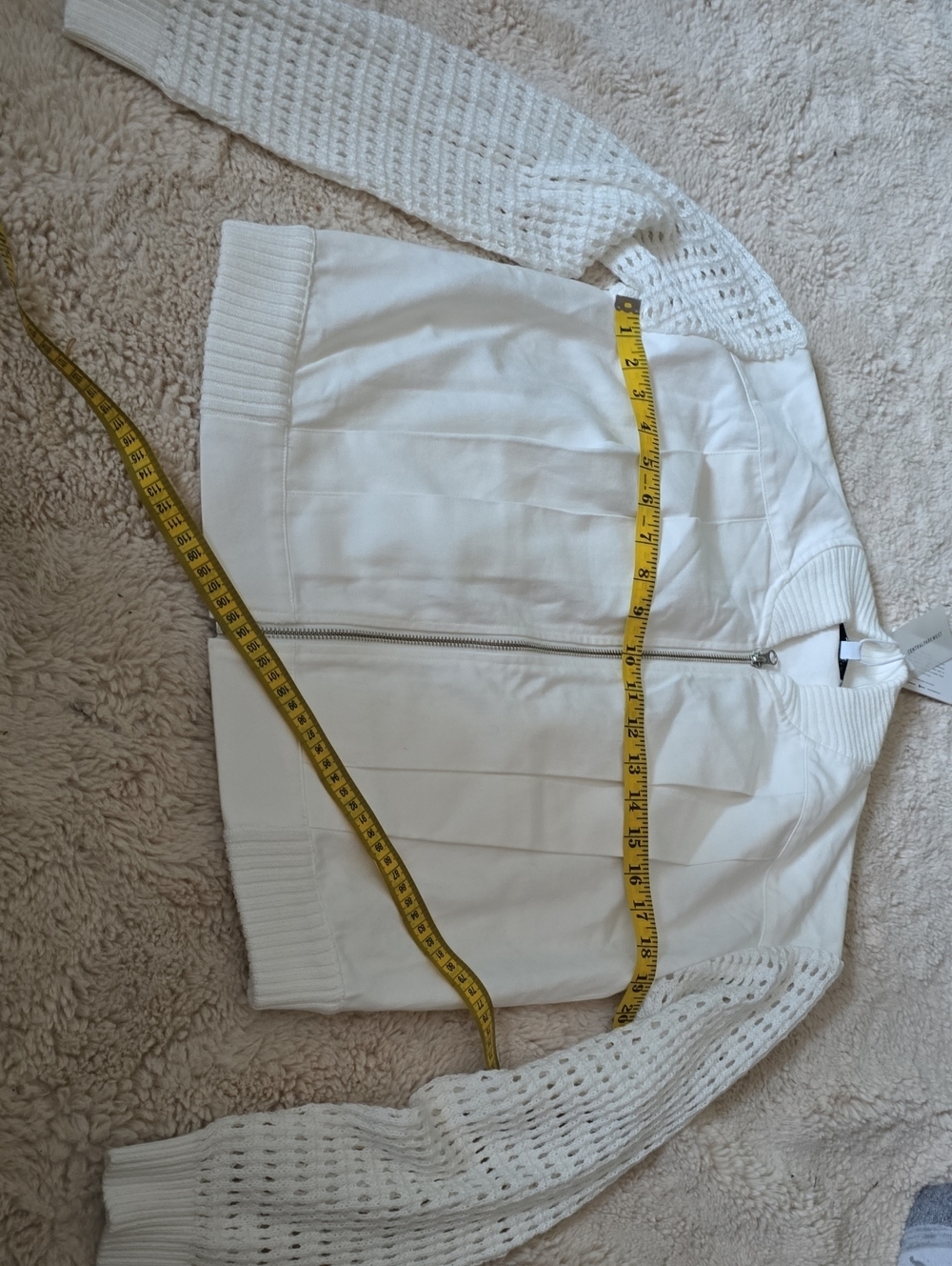 Central Park West White Zip-Up Ribbed Collar Jacket